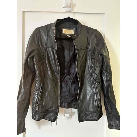 MICHAEL Michael Kors Womens Motorcycle Jacket Size Petite Small Brown Leather - Picture 9 of 9
